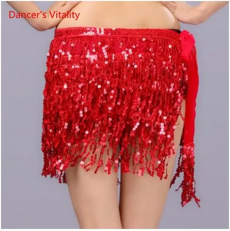 15 colors Belly Dancing Women's Clothing Belt Accessories Belts 4 Straps Rows of Belly Dance Hip Scarf Sequin Belt Rectangle