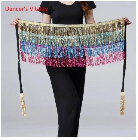 15 colors Belly Dancing Women's Clothing Belt Accessories Belts 4 Straps Rows of Belly Dance Hip Scarf Sequin Belt Rectangle