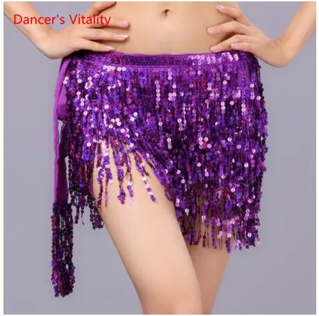 15 colors Belly Dancing Women's Clothing Belt Accessories Belts 4 Straps Rows of Belly Dance Hip Scarf Sequin Belt Rectangle