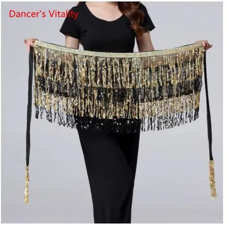 15 colors Belly Dancing Women's Clothing Belt Accessories Belts 4 Straps Rows of Belly Dance Hip Scarf Sequin Belt Rectangle