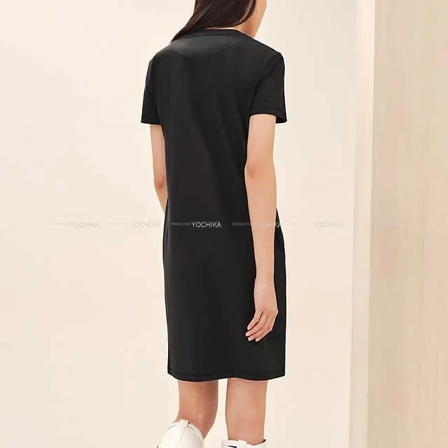 2023 AW NEW HERMES Short sleeve t shirt Ladies One‐piece Dress Do Re Boucles Print #36 Noir (Black)/Blanc (White) Cotton100%[BRAND NEW][Authentic]