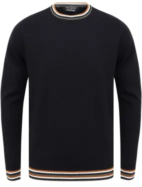 Alsace Crew Neck Jumper with Contrast Tipping In True Navy - Kensington Eastside