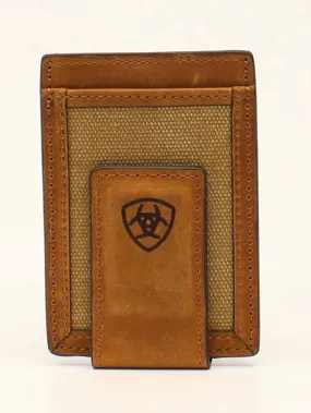 Ariat A3542044 Mens Canvas Bifold Money Clip Medium Brown