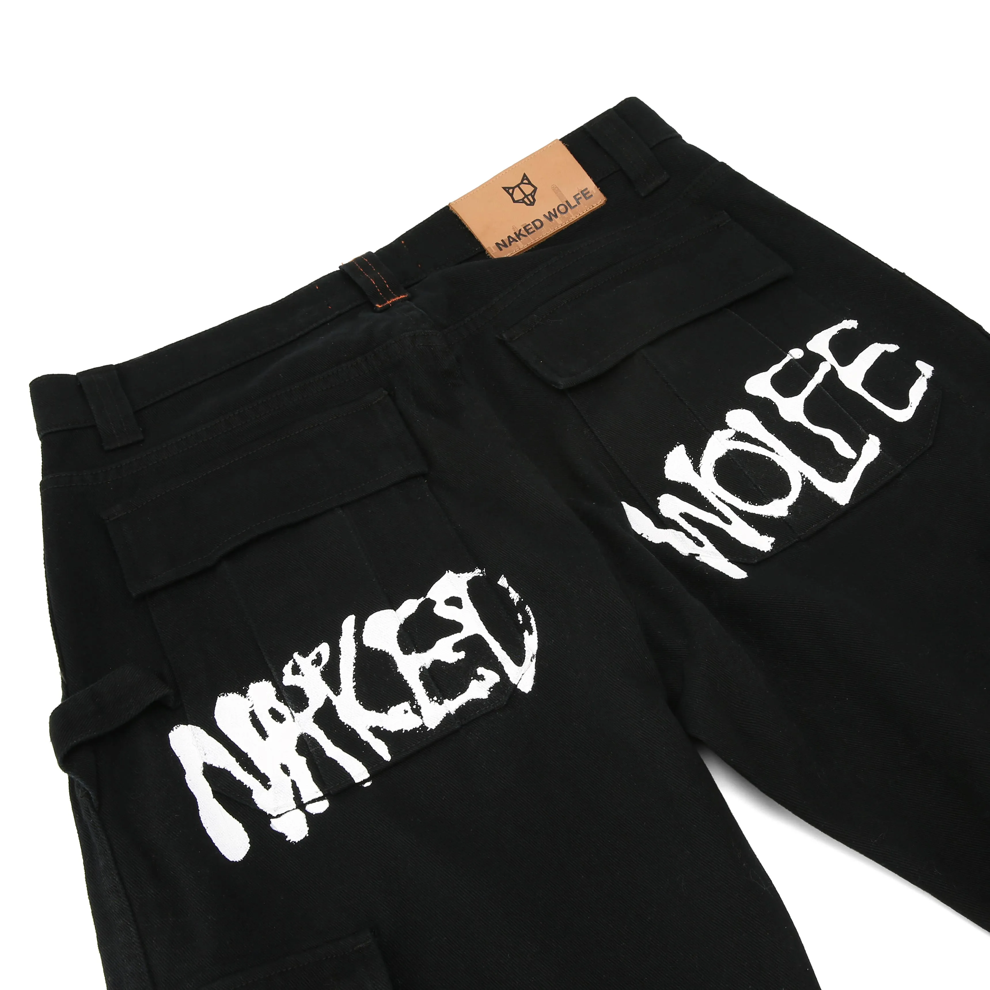 Baggy Pocket Cargo Pants Black Logo