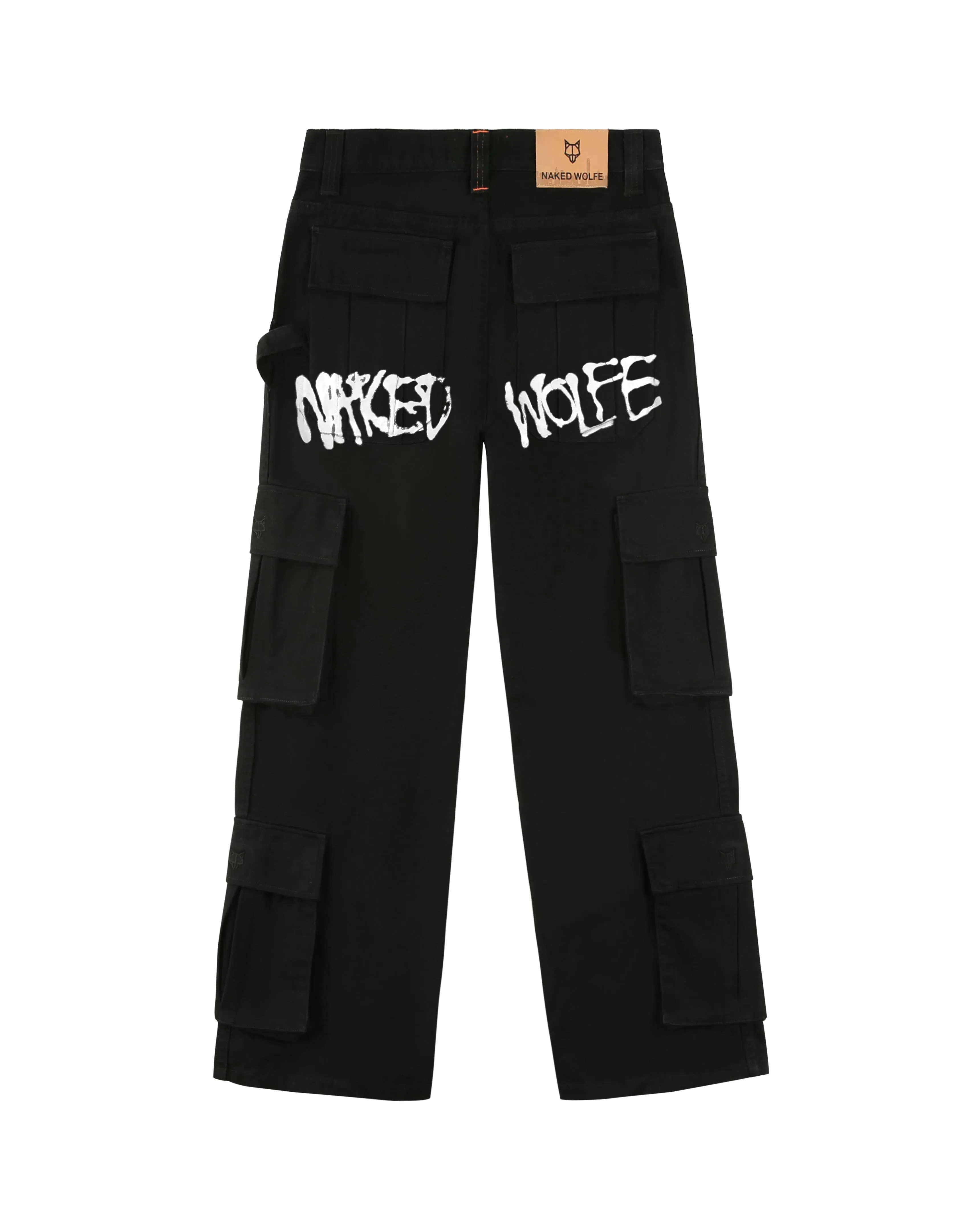 Baggy Pocket Cargo Pants Black Logo