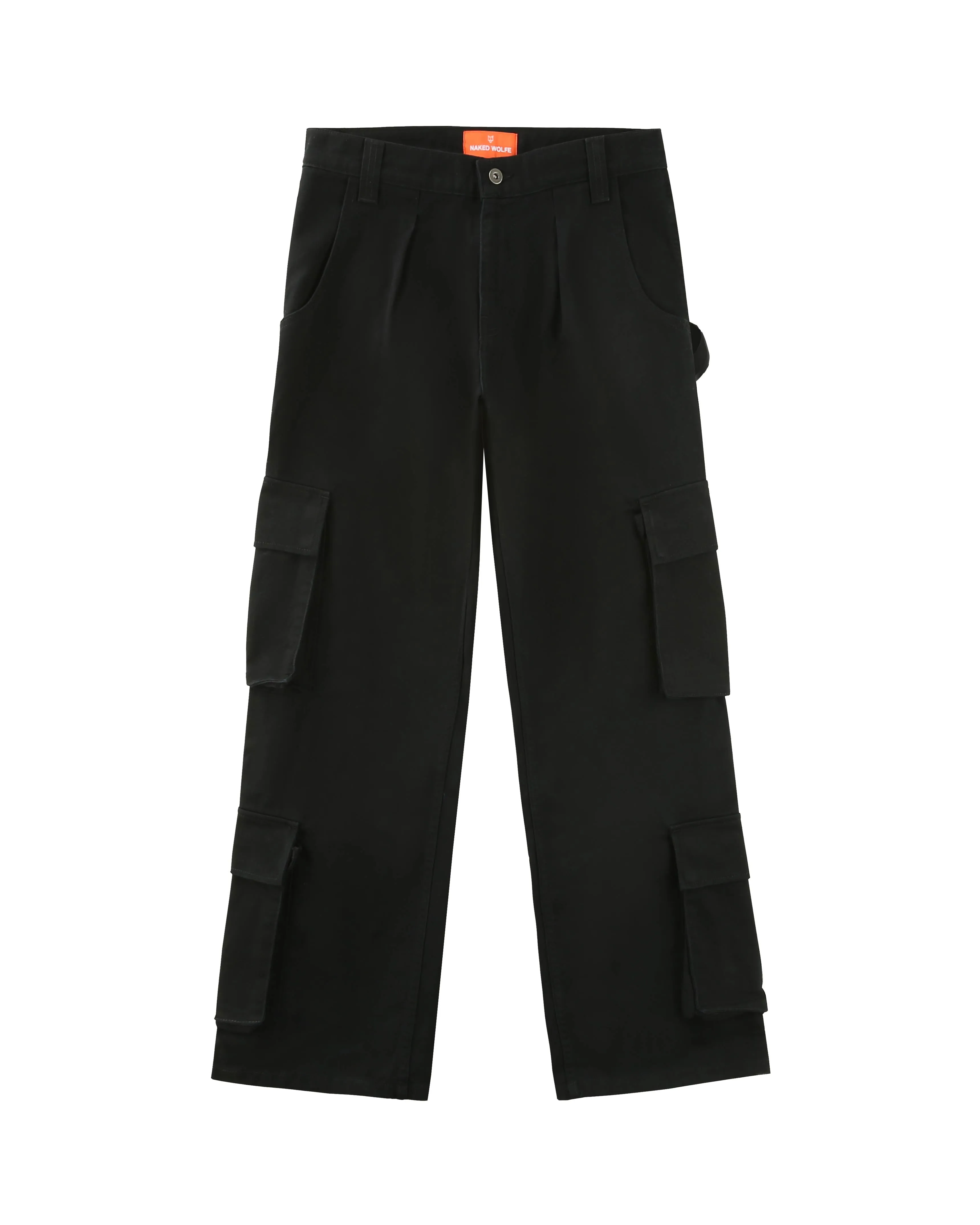 Baggy Pocket Cargo Pants Black Logo