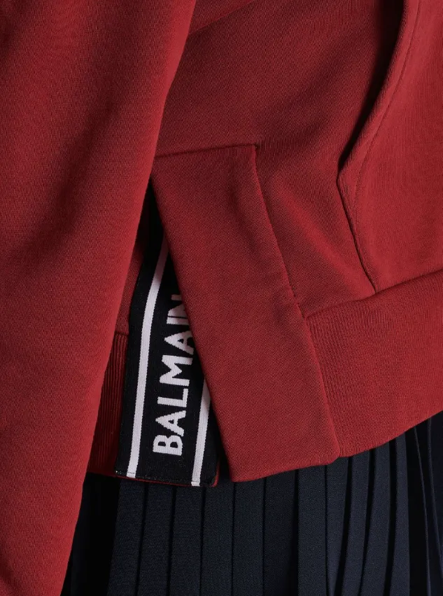 Balmain flocked-logo cropped hoodie