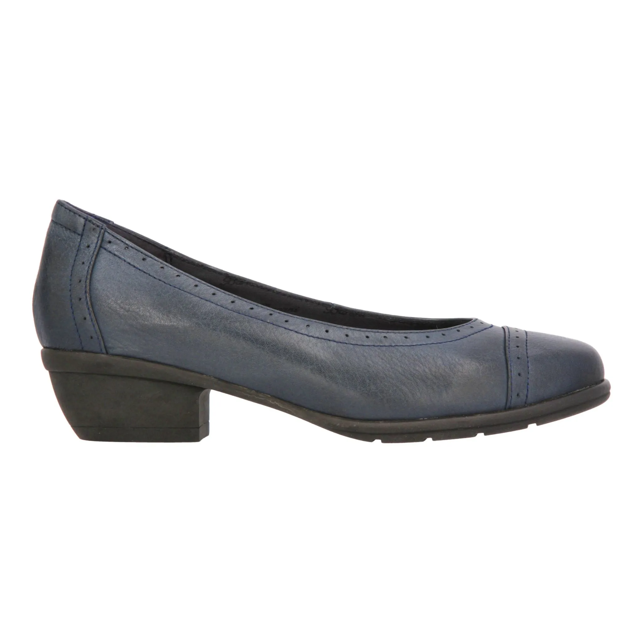 Barani Navy Leather Heels (Short, Perforated Lining)