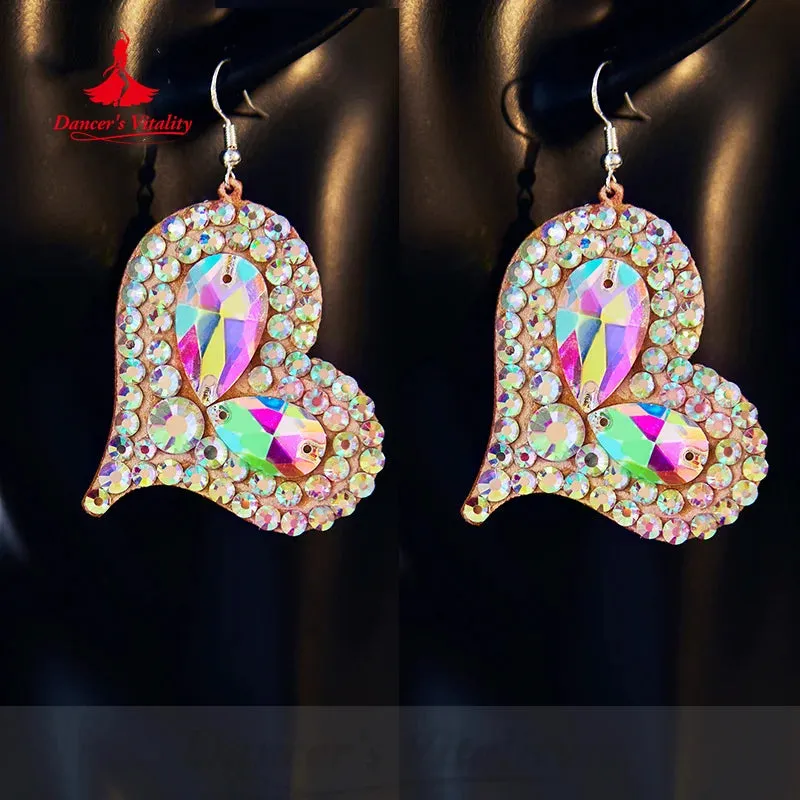 Belly Dancing Performance Earrings Customized Luxury Rhinestones Earring Moderndance Oriental Dance Competition Accessories