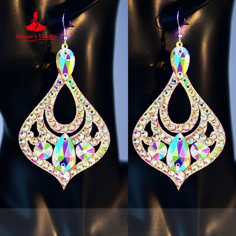 Belly Dancing Performance Earrings Customized Luxury Rhinestones Earring Moderndance Oriental Dance Competition Accessories