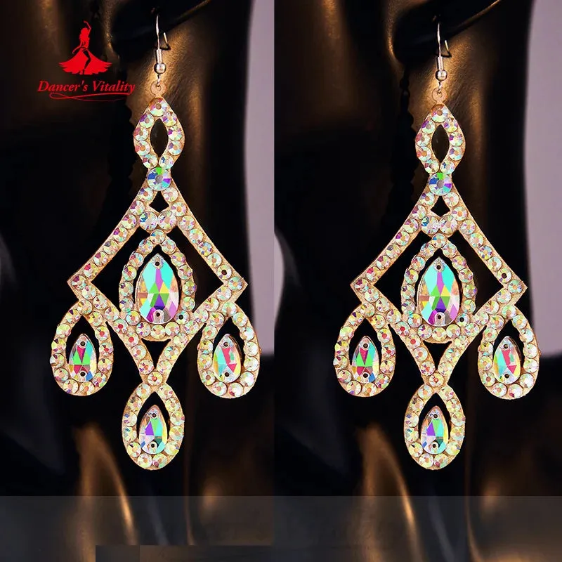 Belly Dancing Performance Earrings Customized Luxury Rhinestones Earring Moderndance Oriental Dance Competition Accessories