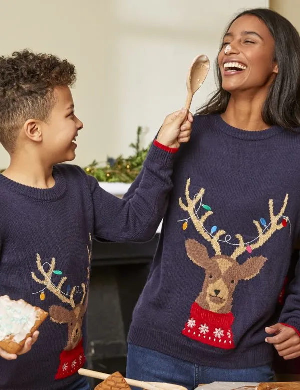 Cracking Yuletide Sweater - Navy Reindeer | Joules