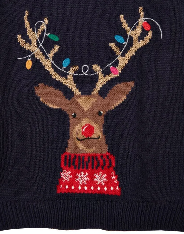 Cracking Yuletide Sweater - Navy Reindeer | Joules