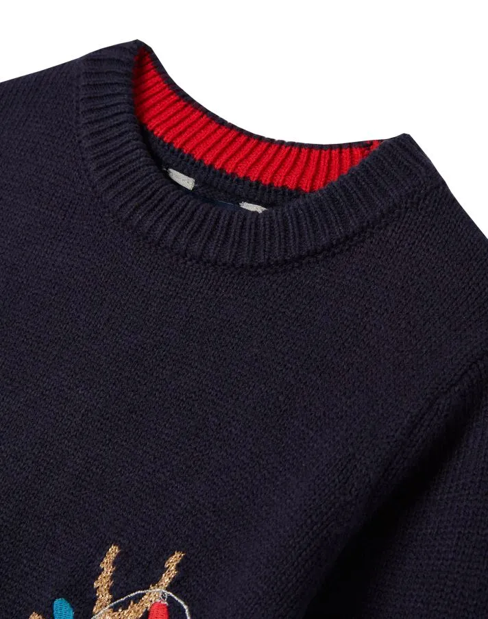 Cracking Yuletide Sweater - Navy Reindeer | Joules