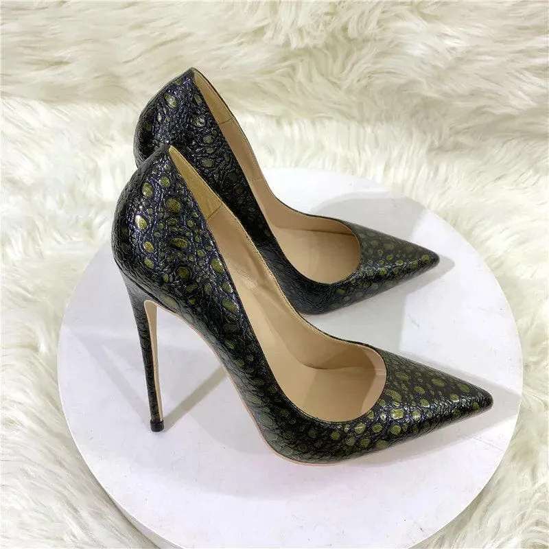 Crocodile Effect High Heel Party Shoes with Pointed Toe