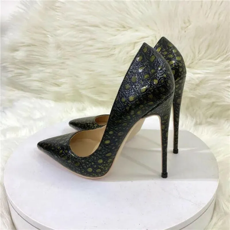 Crocodile Effect High Heel Party Shoes with Pointed Toe