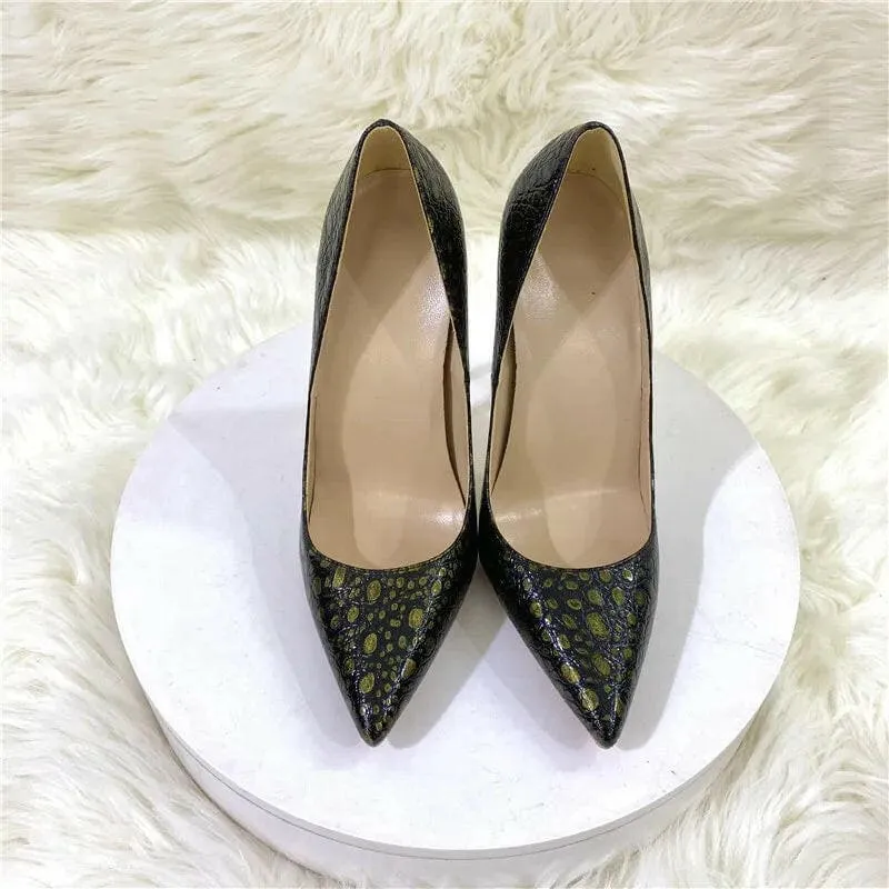 Crocodile Effect High Heel Party Shoes with Pointed Toe