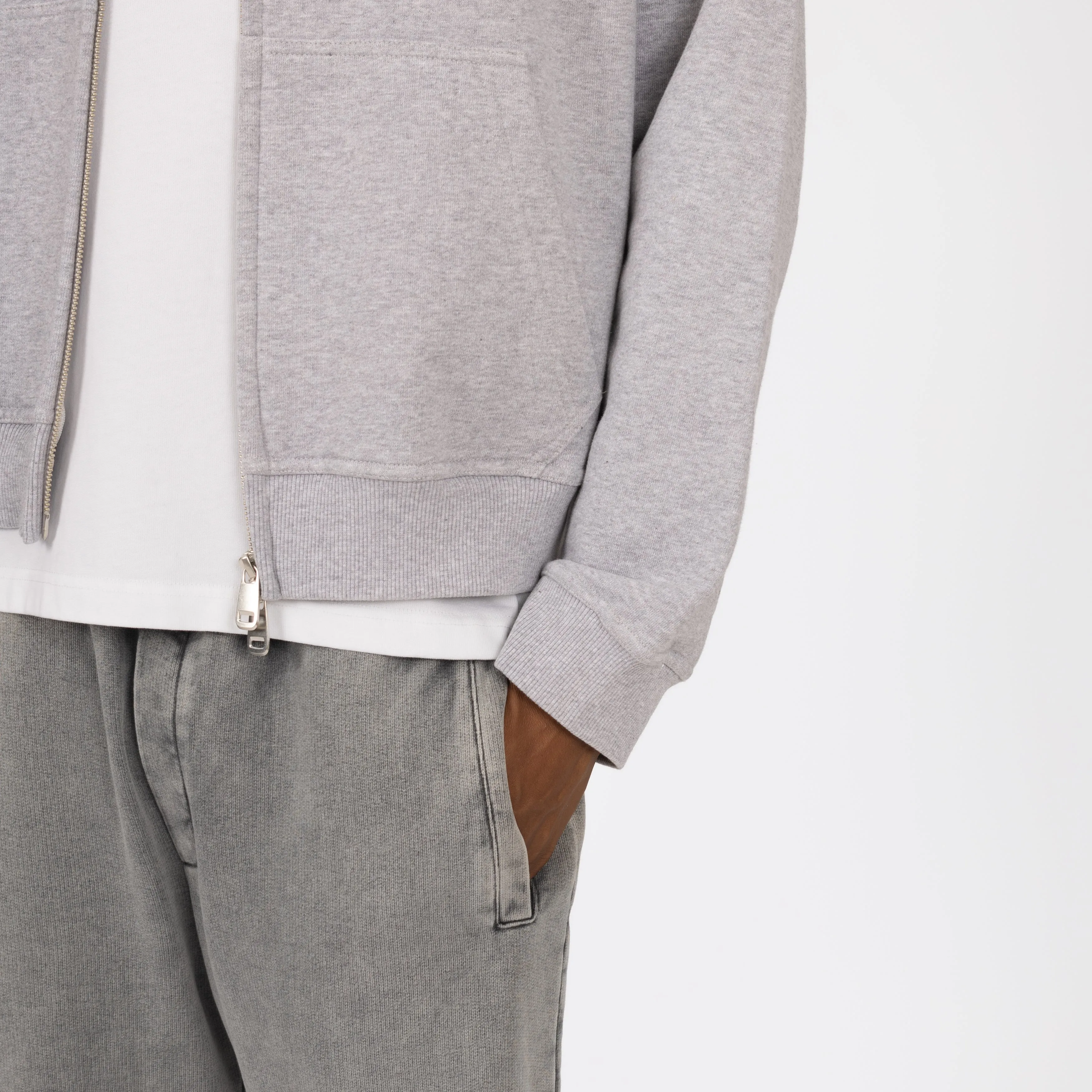 Cropped Zip Hoodie - Light Marl Grey