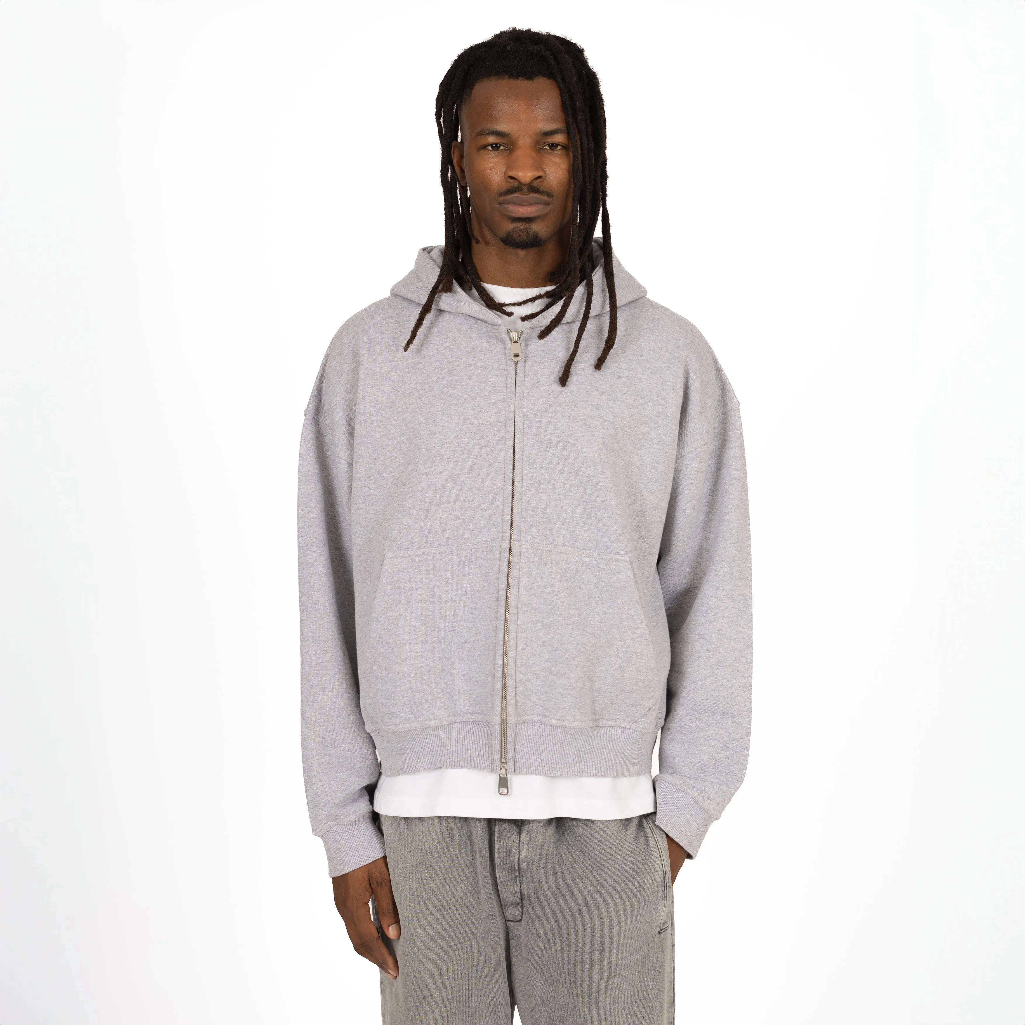 Cropped Zip Hoodie - Light Marl Grey