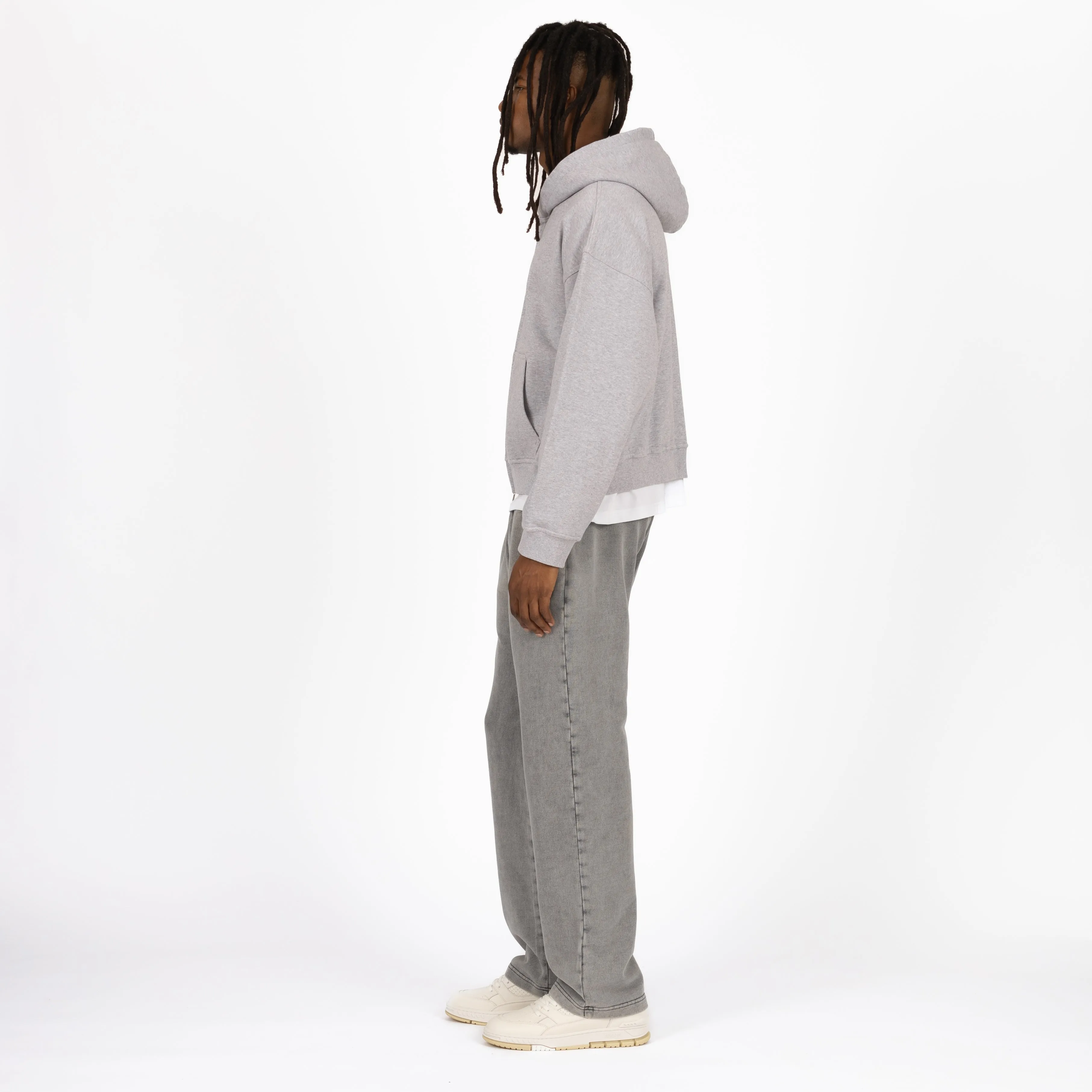 Cropped Zip Hoodie - Light Marl Grey