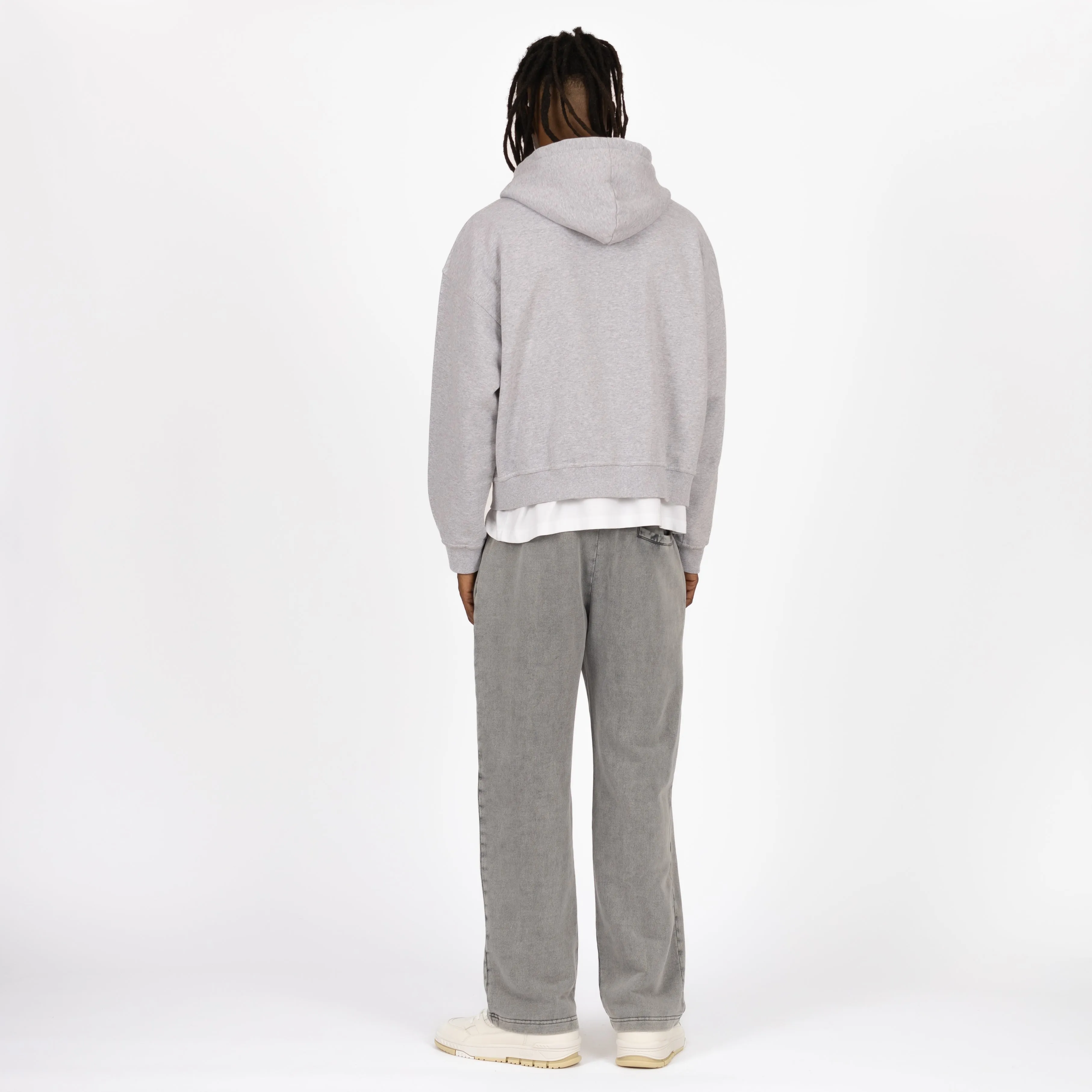 Cropped Zip Hoodie - Light Marl Grey