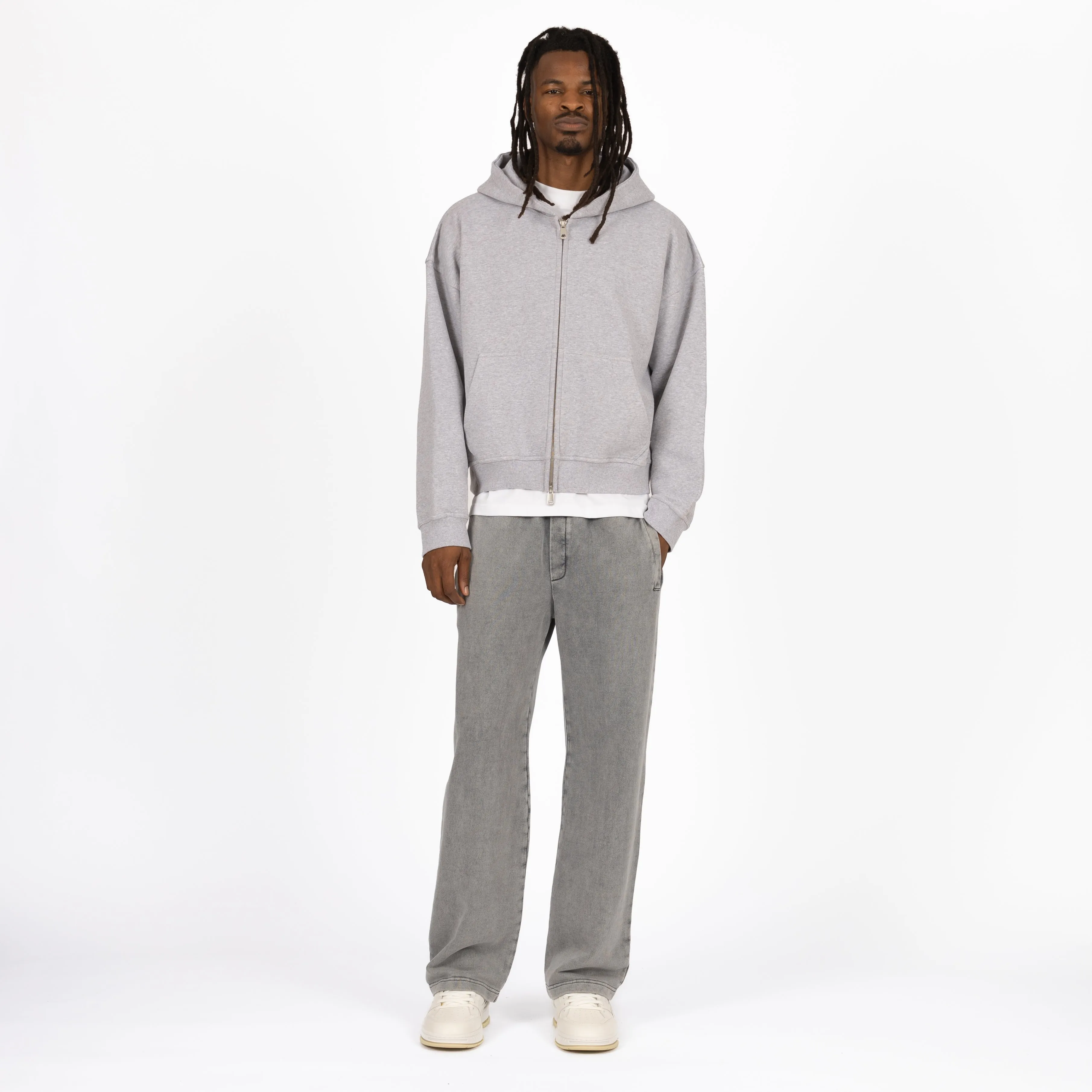 Cropped Zip Hoodie - Light Marl Grey