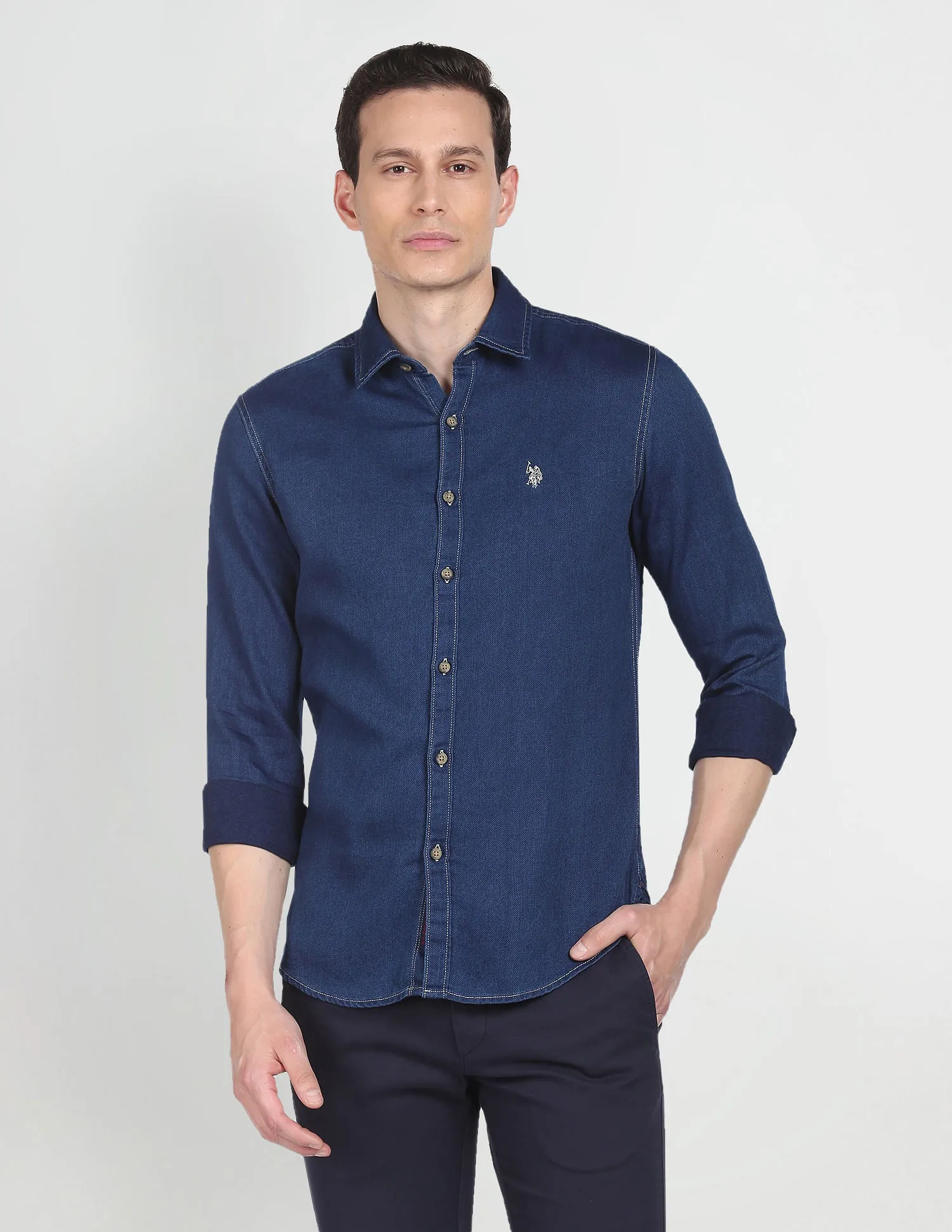 Cutaway Collar Cotton Dobby Casual Shirt