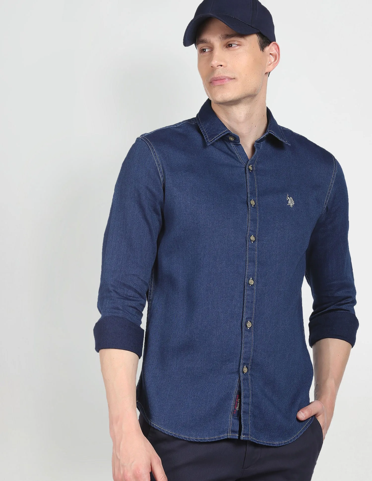 Cutaway Collar Cotton Dobby Casual Shirt