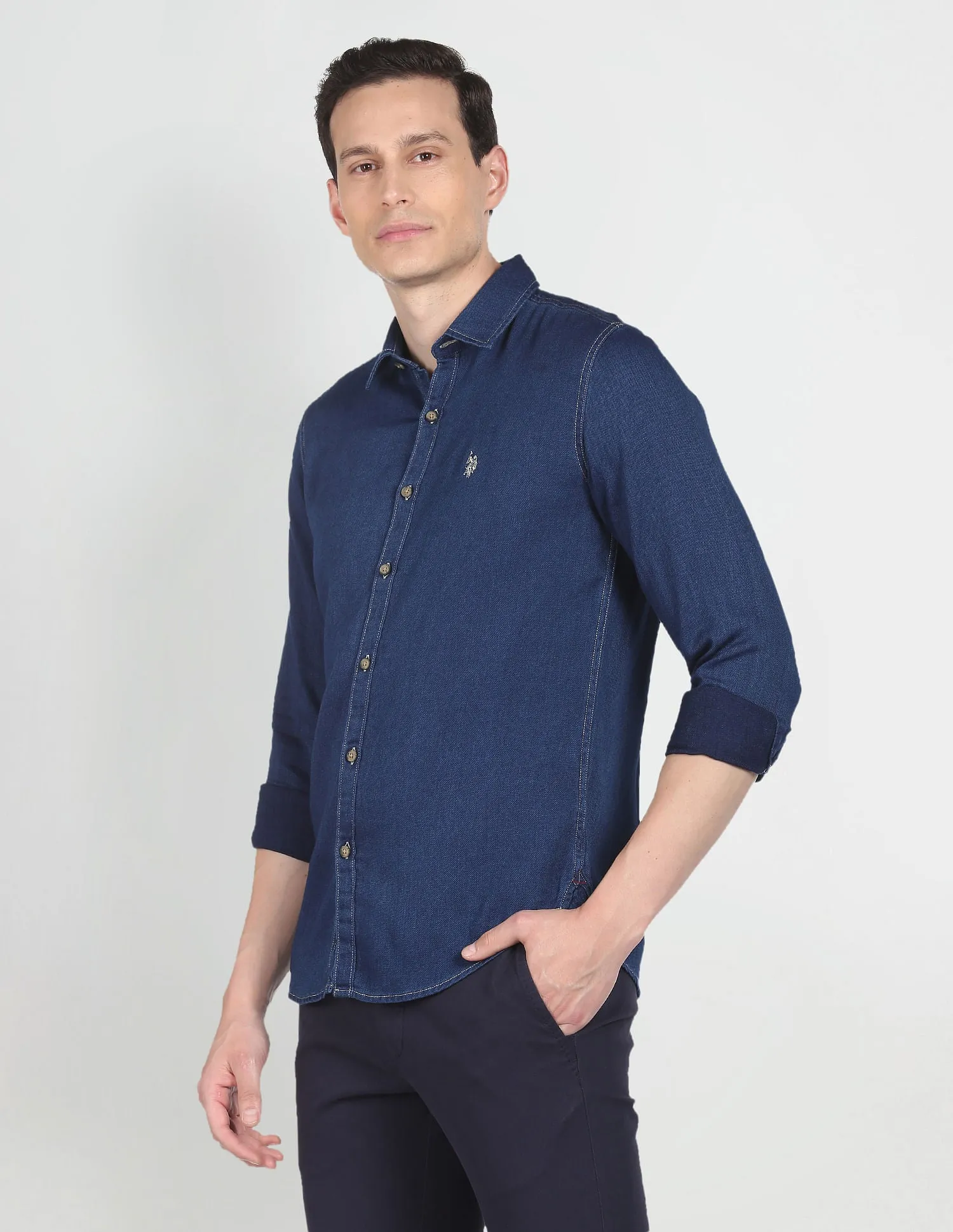 Cutaway Collar Cotton Dobby Casual Shirt