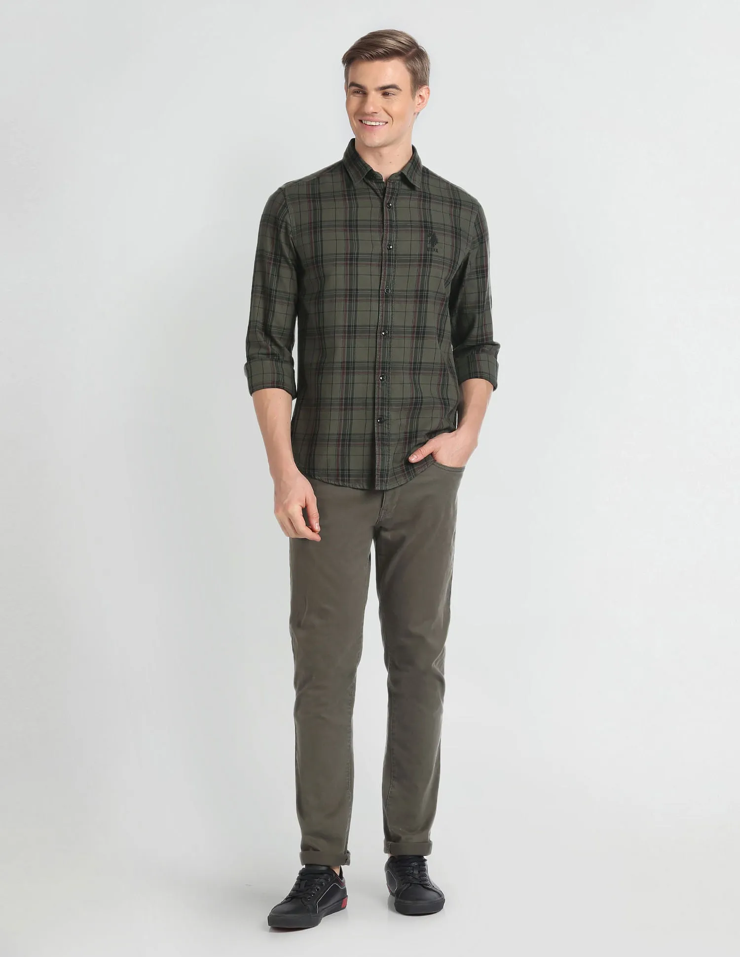 Cutaway Collar Plaid Check Shirt