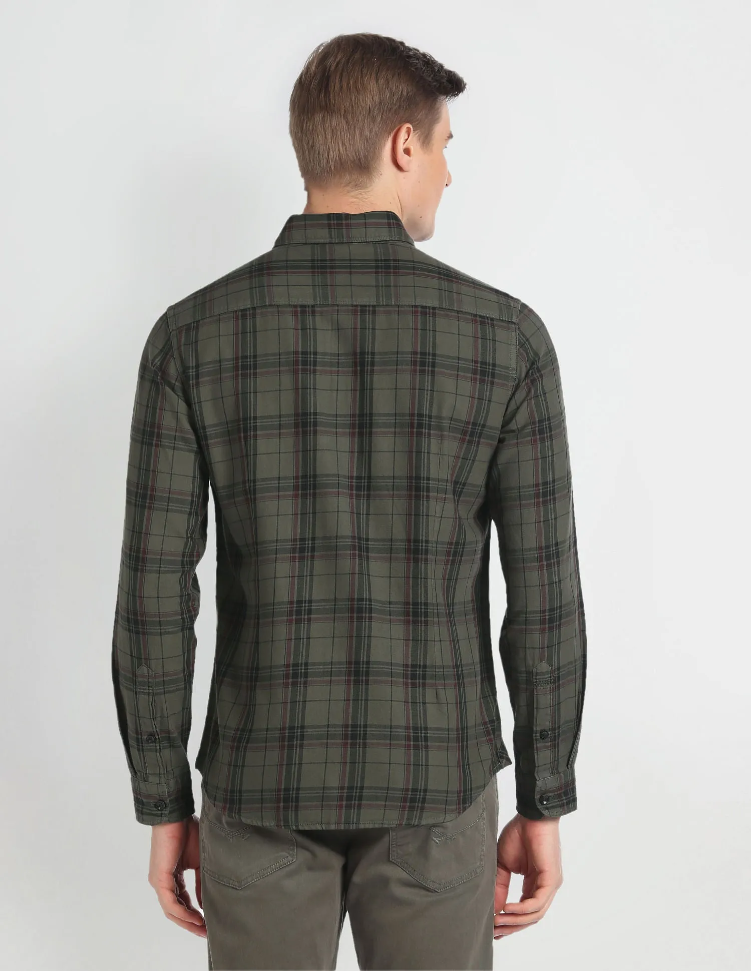 Cutaway Collar Plaid Check Shirt