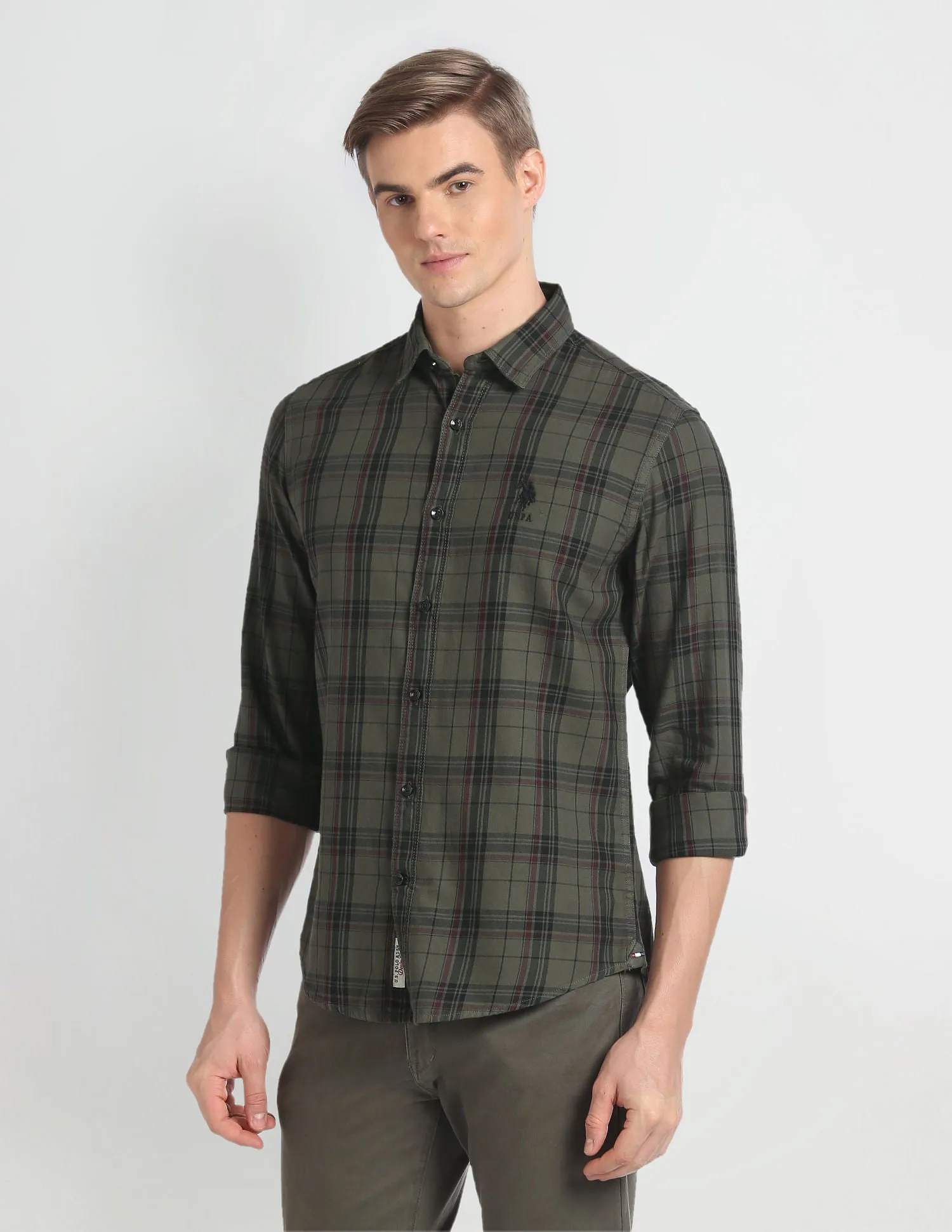 Cutaway Collar Plaid Check Shirt