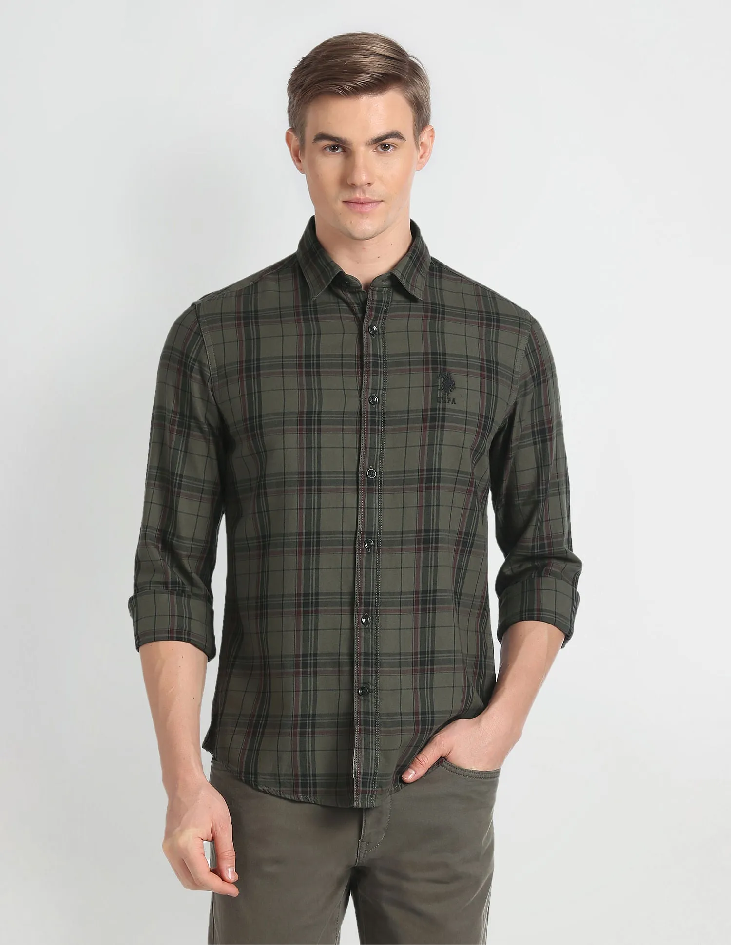 Cutaway Collar Plaid Check Shirt