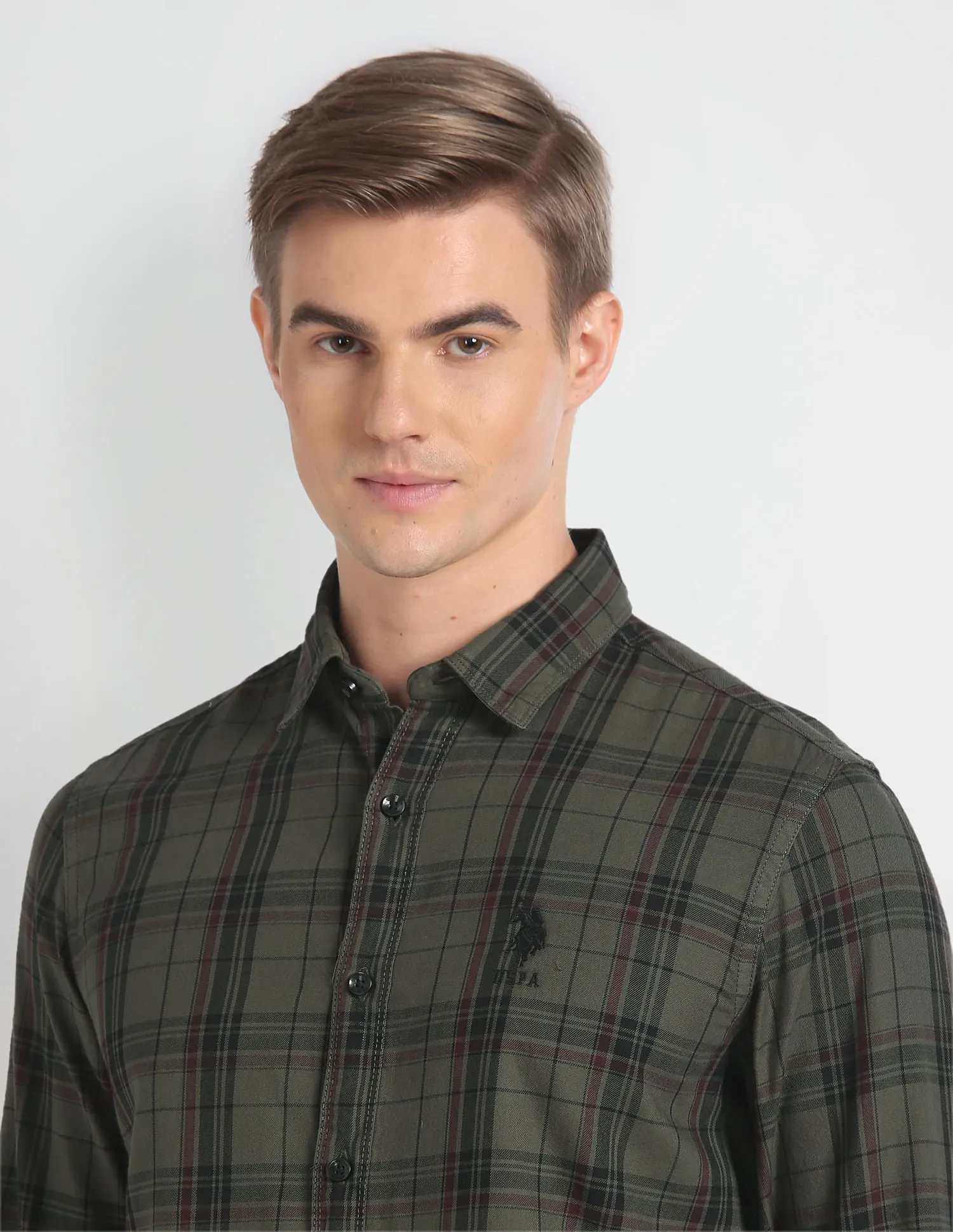 Cutaway Collar Plaid Check Shirt