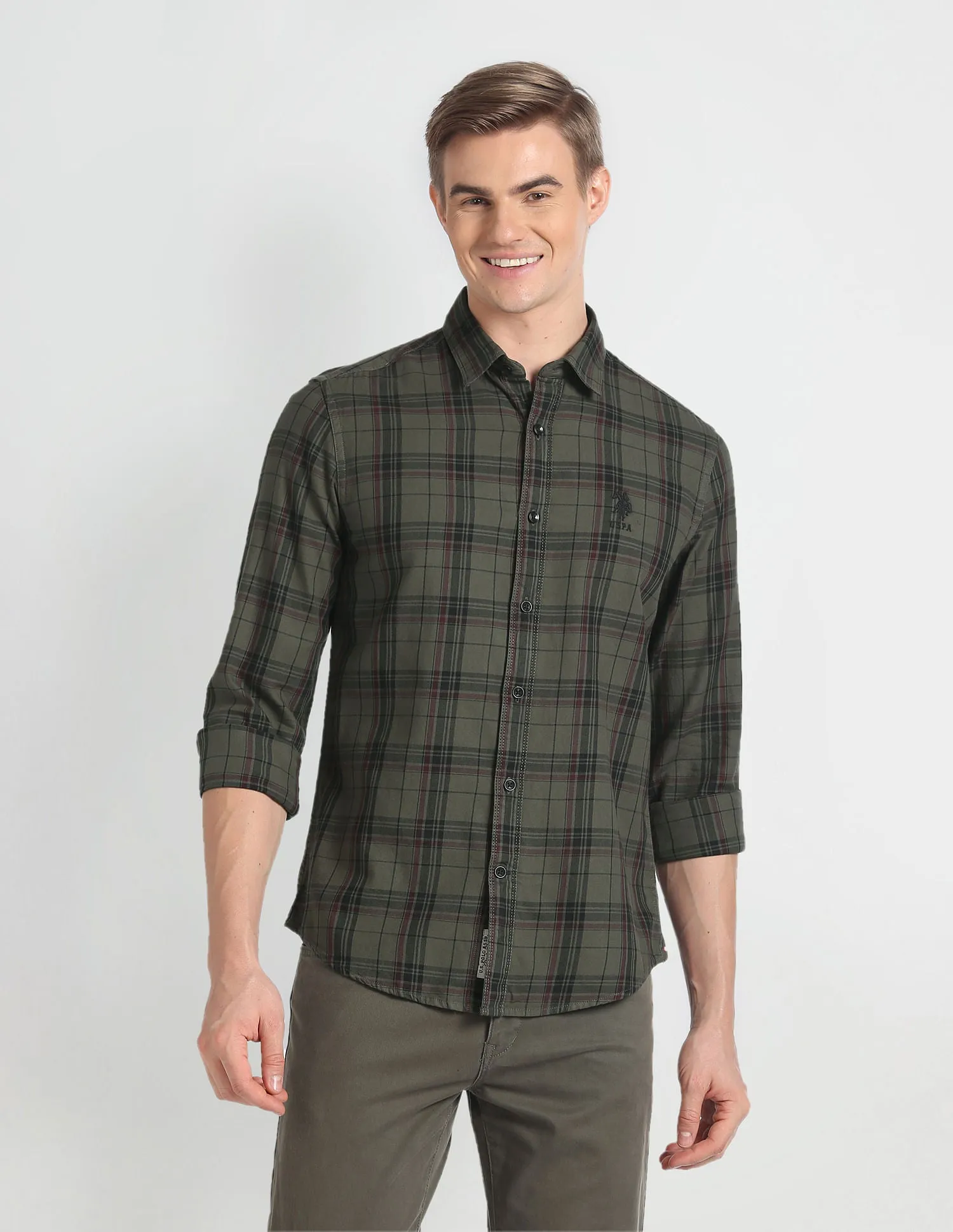 Cutaway Collar Plaid Check Shirt