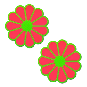 Daisy: Neon Green & Glow in the Dark Neon Pink Petal Pasties Nipple Covers