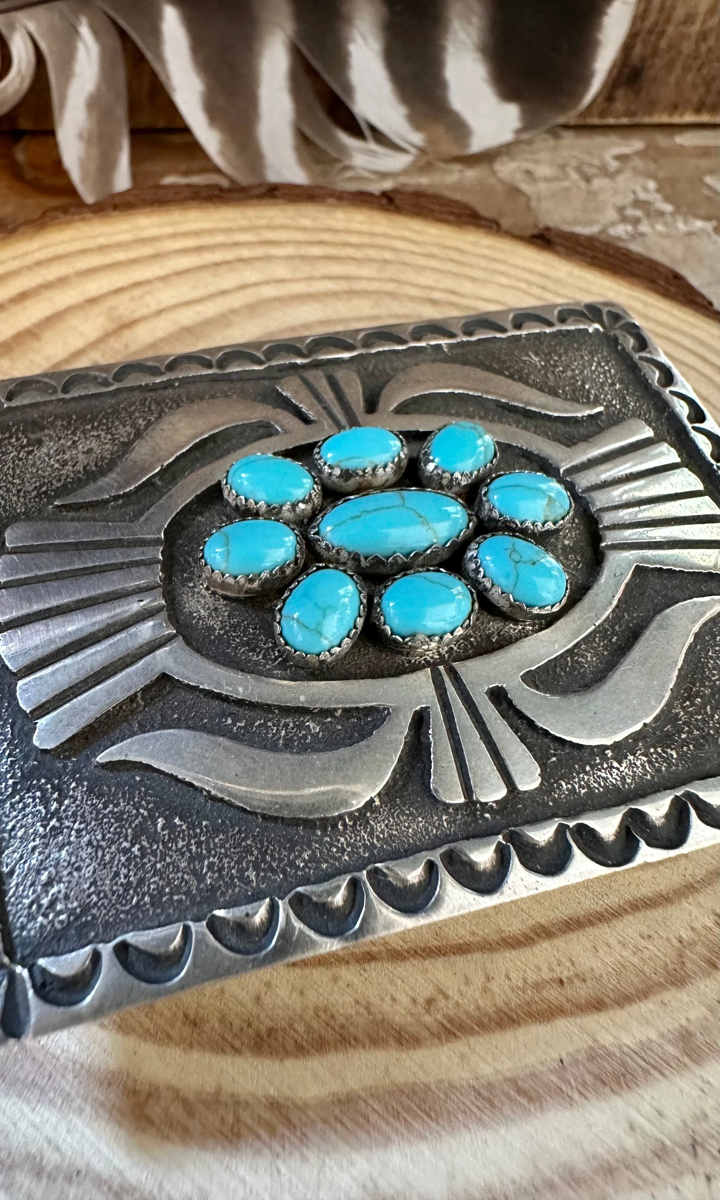 DONOVAN KINSEL Silver and Turquoise Large Belt Buckle