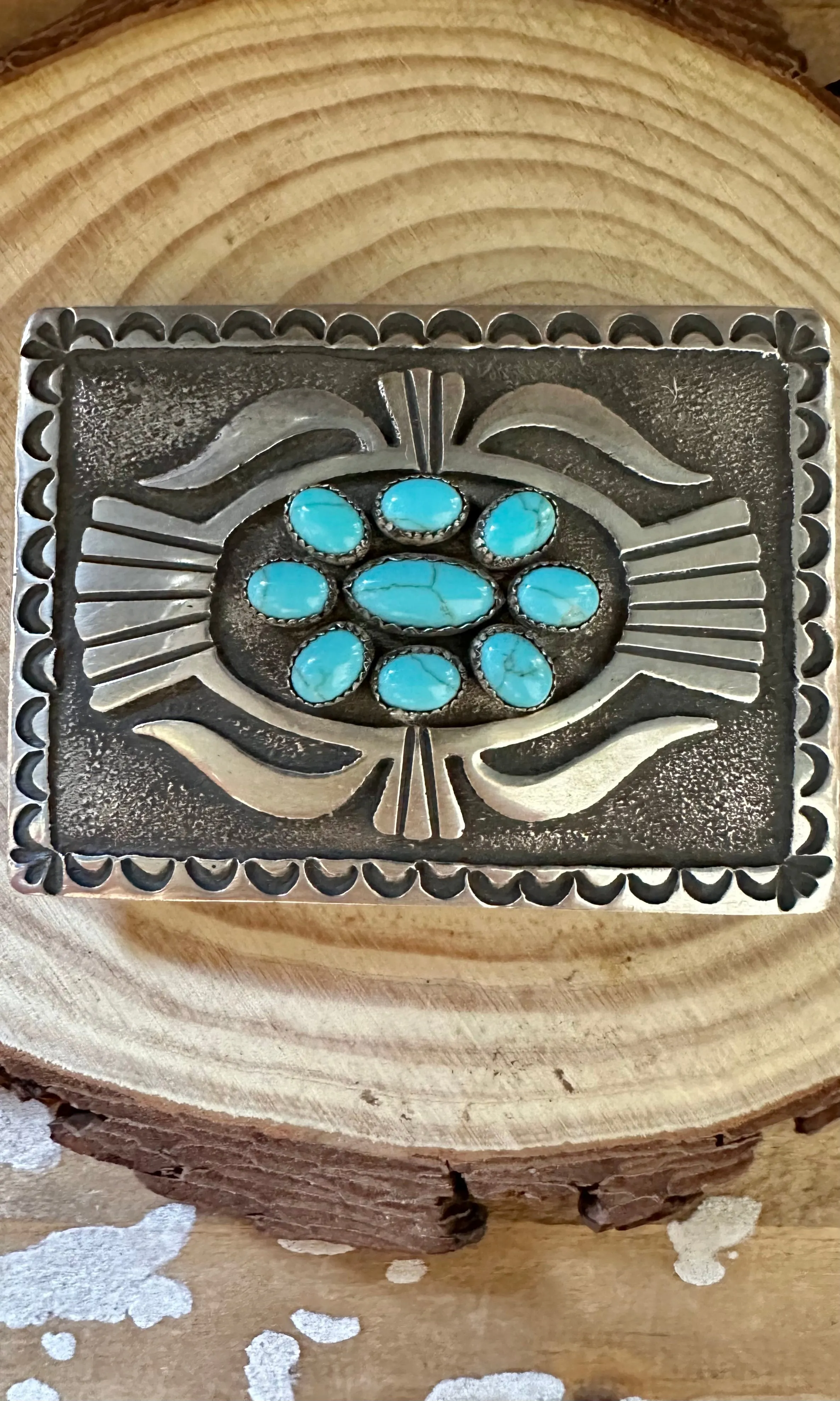 DONOVAN KINSEL Silver and Turquoise Large Belt Buckle