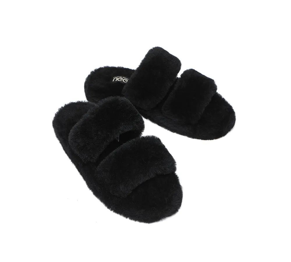 Double Strap Fluffy Slides Women Jessica