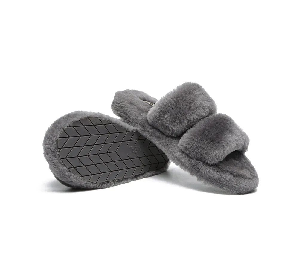 Double Strap Fluffy Slides Women Jessica