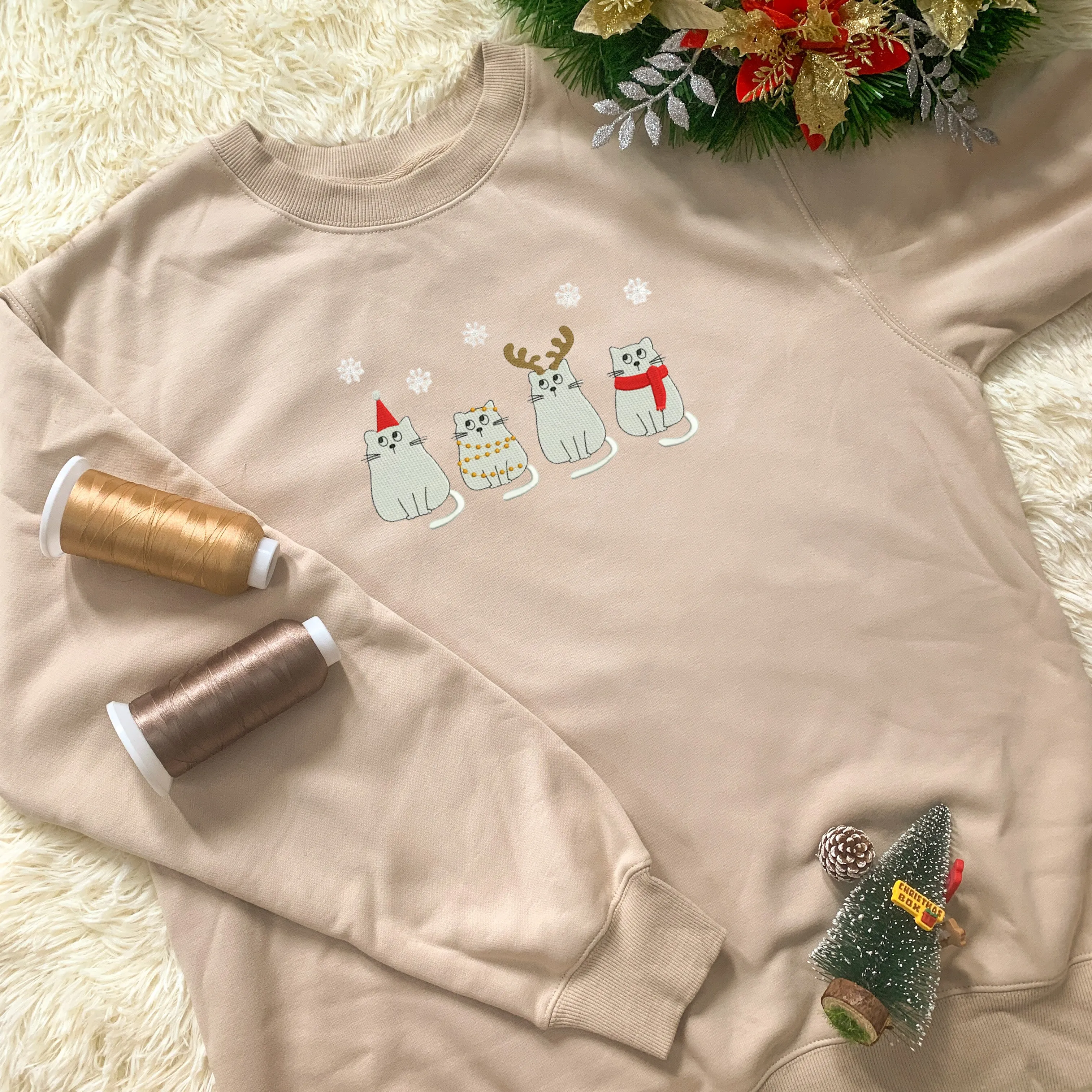 Embroidered Meowy Christmas Hoodie Sweatshirt T-Shirt