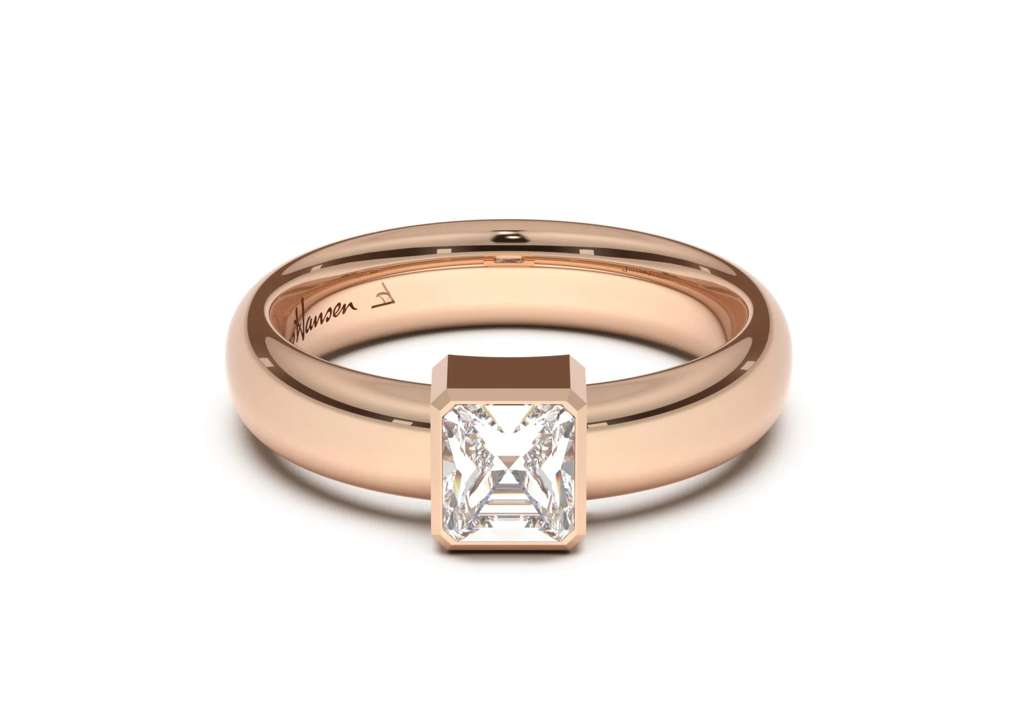 Emerald Cut Modern Engagement Ring, Red Gold