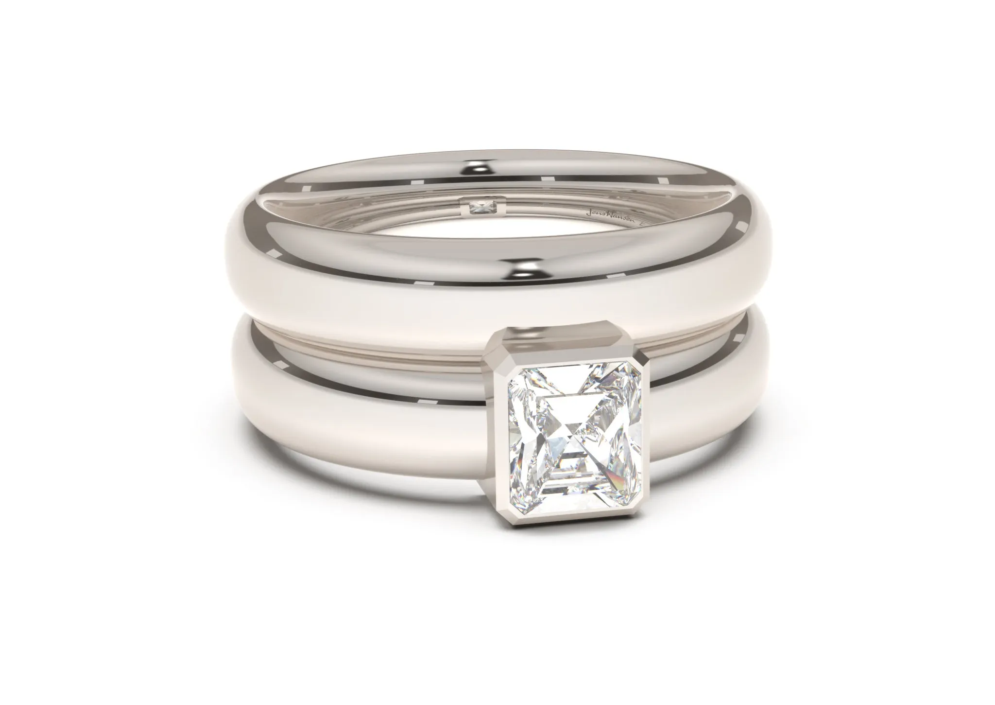 Emerald Cut Modern Engagement Ring, White Gold & Platinum