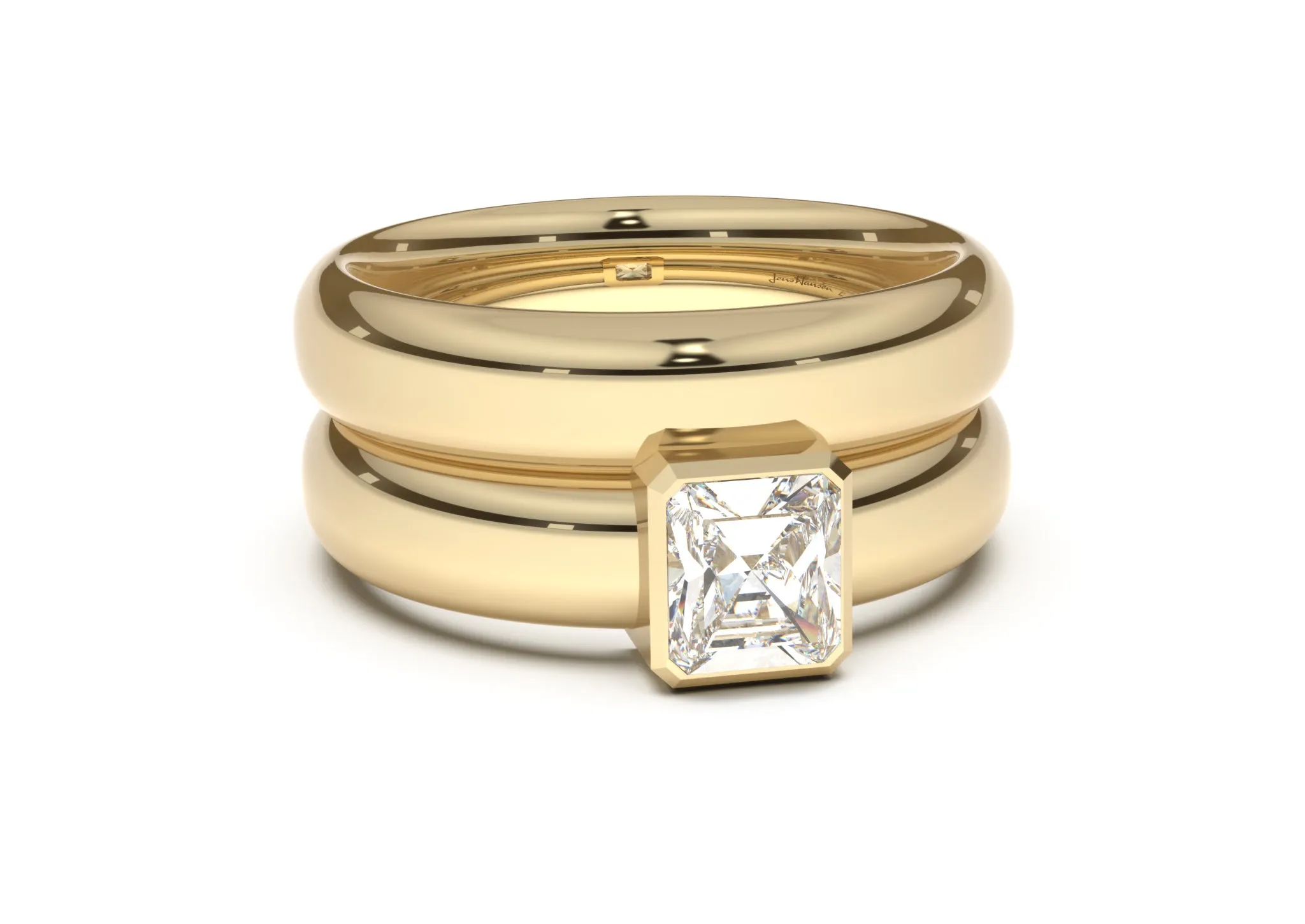 Emerald Cut Modern Engagement Ring, Yellow Gold