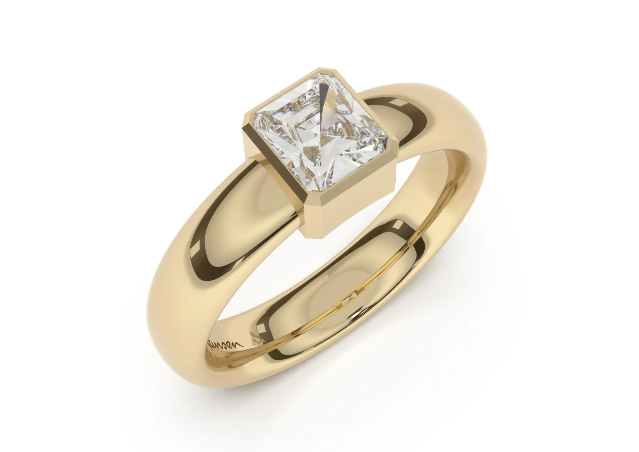 Emerald Cut Modern Engagement Ring, Yellow Gold