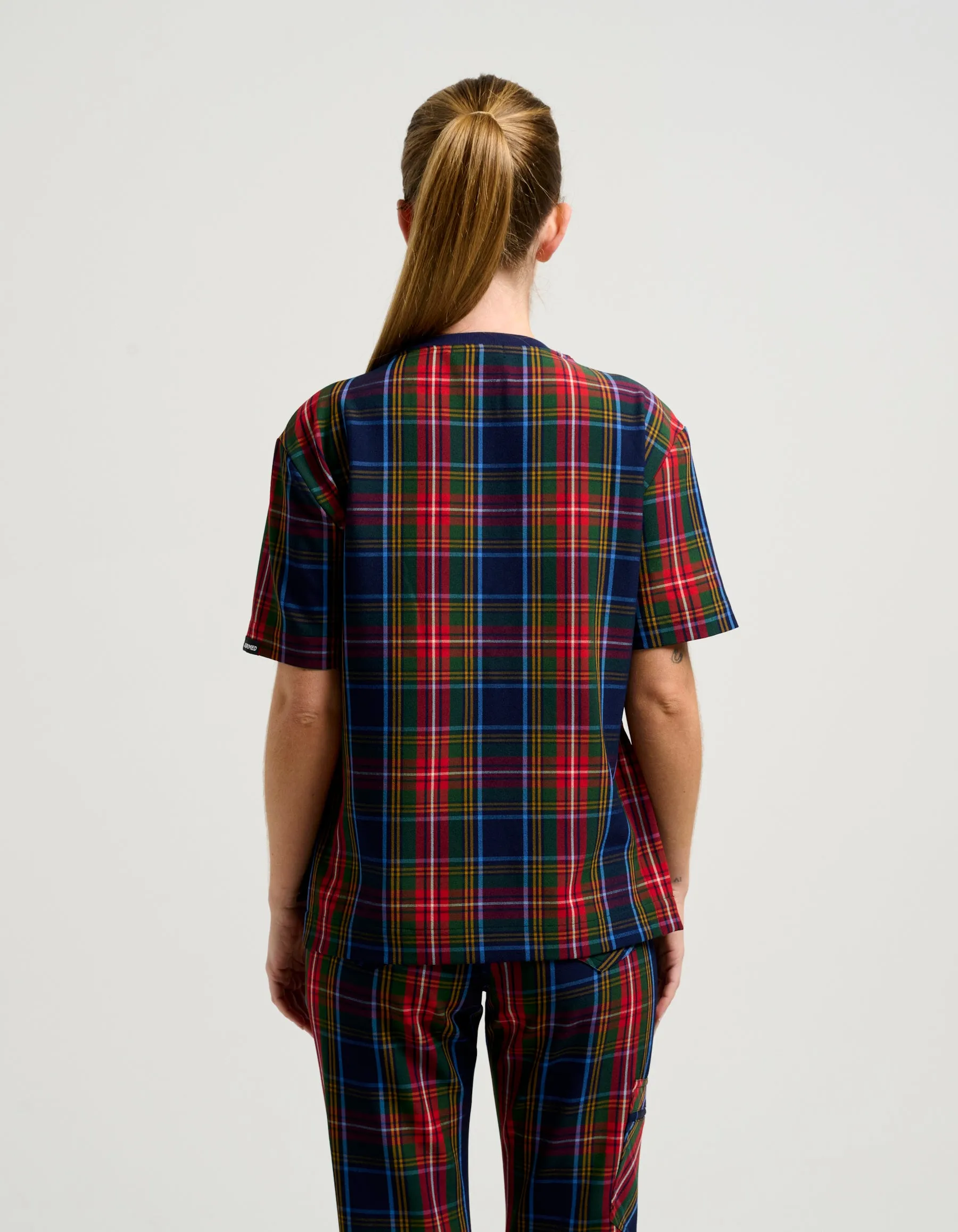 Essential Crewneck Scrub Top - Christmas Blue Tartan