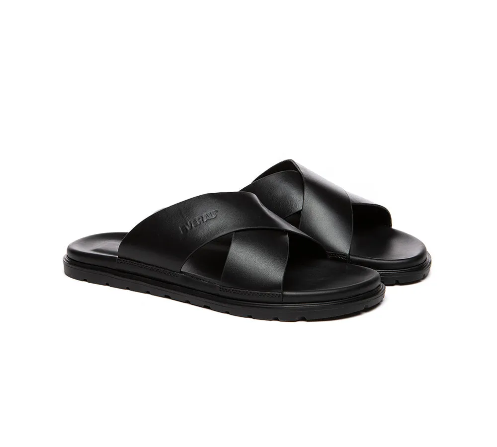 EVERAU® Men Leather Crossover Slip-on Ultra Soft Summer Slides Wyatt