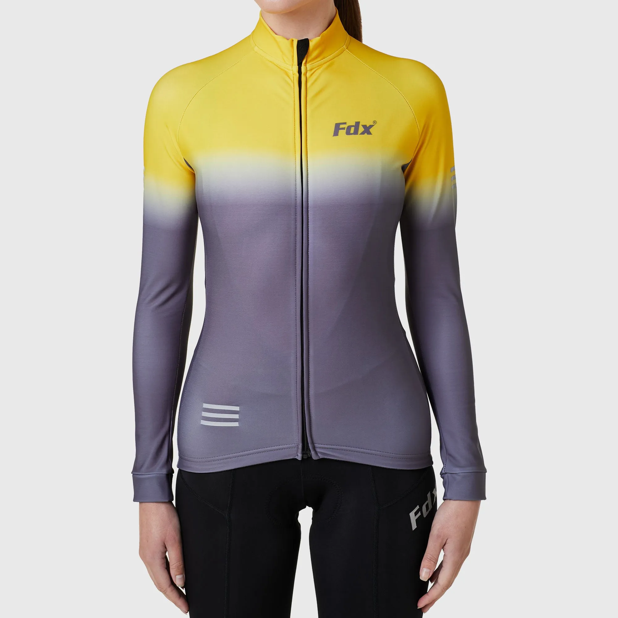 Fdx Duo Women's & Girl's Yellow / Grey Thermal Roubaix Long Sleeve Cycling Jersey