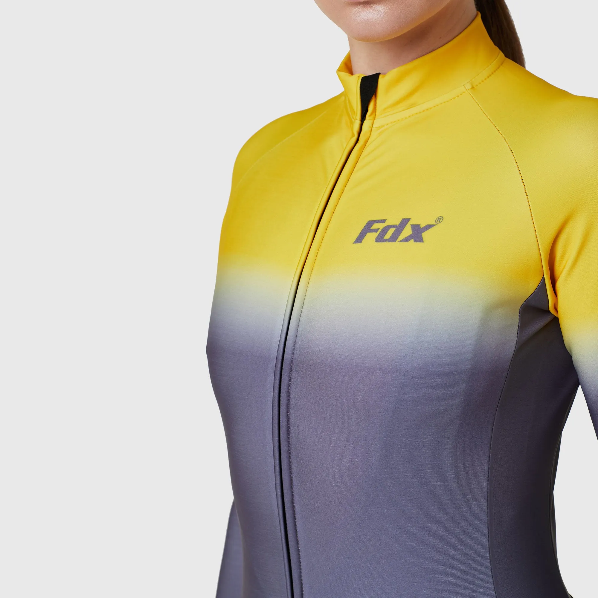 Fdx Duo Women's & Girl's Yellow / Grey Thermal Roubaix Long Sleeve Cycling Jersey