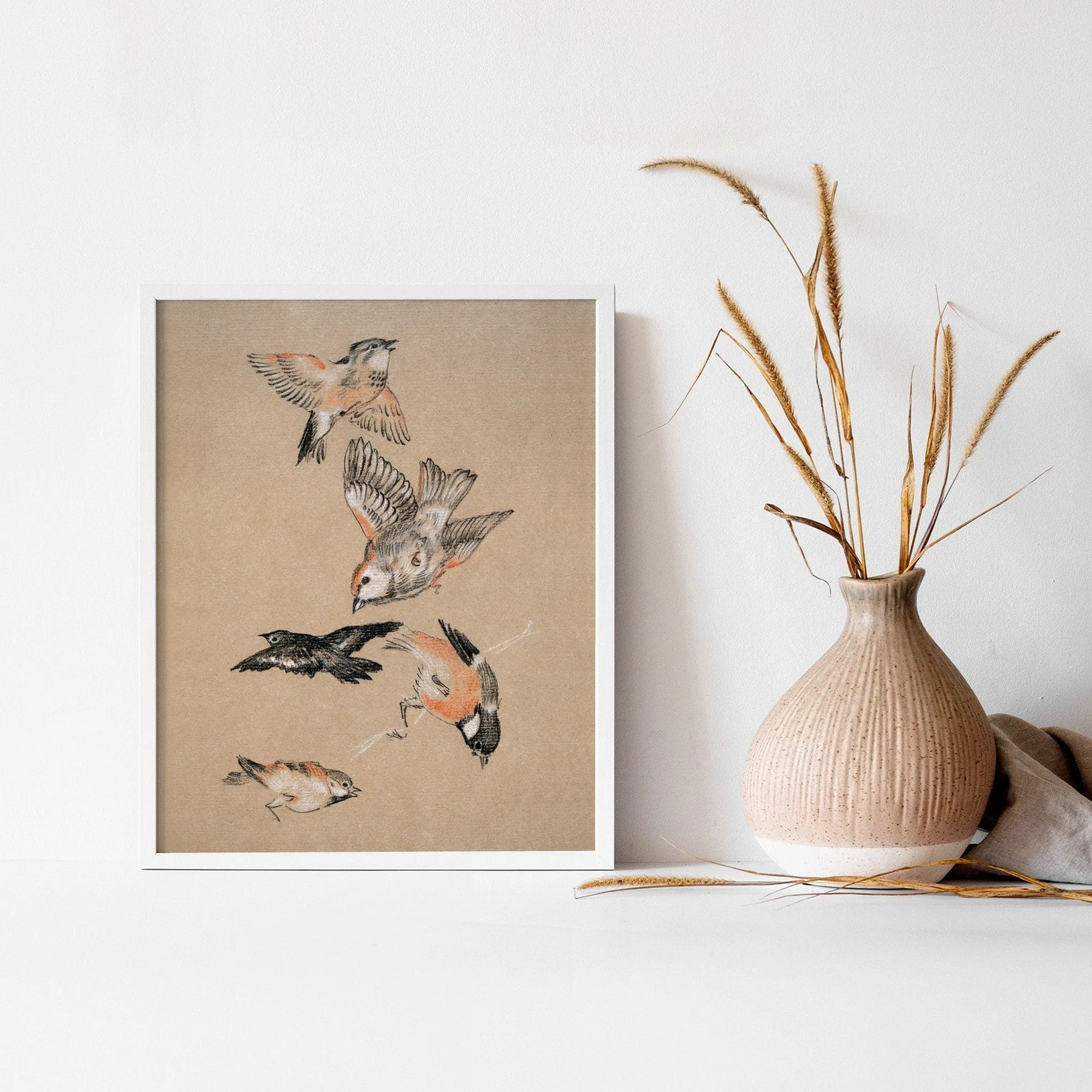 Five Birds Vintage Wall Art Print